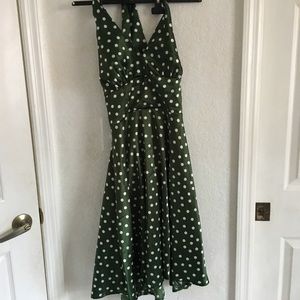 GREEN POLKA DOT HALTER DRESS